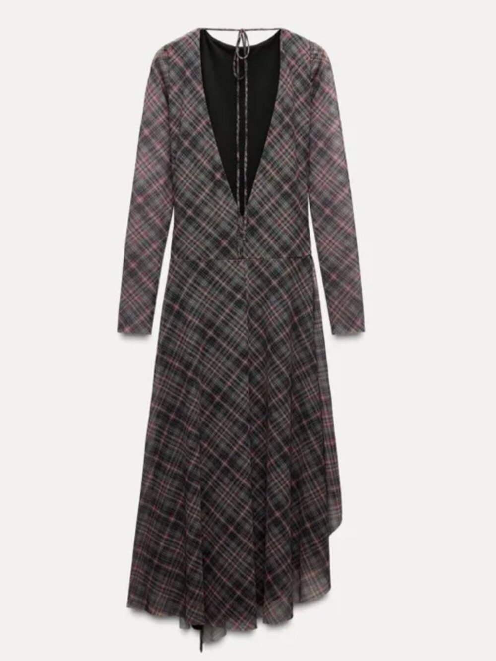 ZARA ZW Collection Women Dark Grey Sheer Plaid Midi Dress Size M or L NWT - Picture 6 of 9